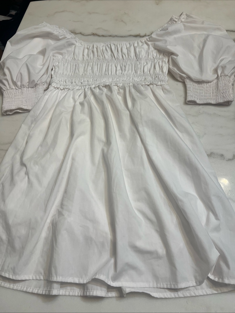 Emory Park Mini Dress Small White Puff Sleeves Smocked Milkmaid - Picture 1 of 9